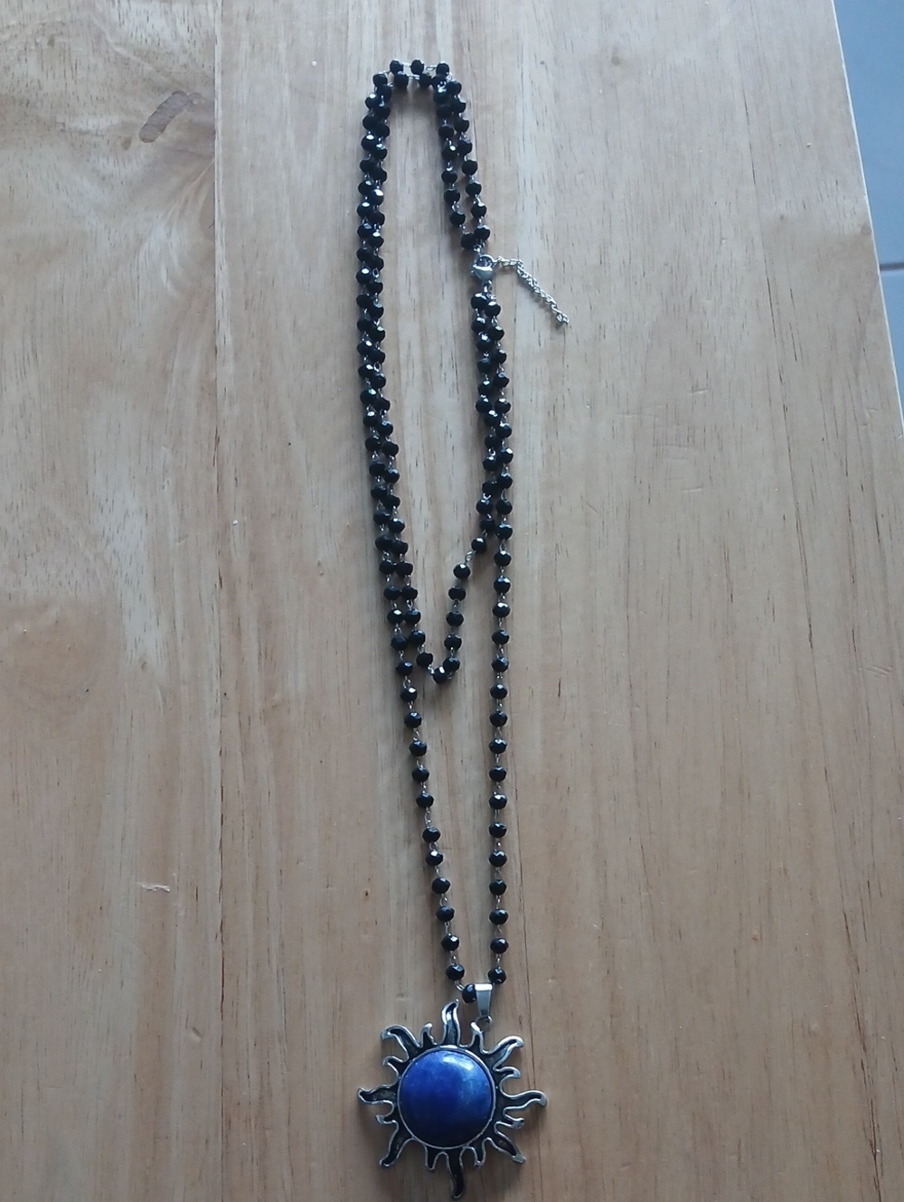 Sunburst Pendant Necklace with Blue Stone - Women Jewelry